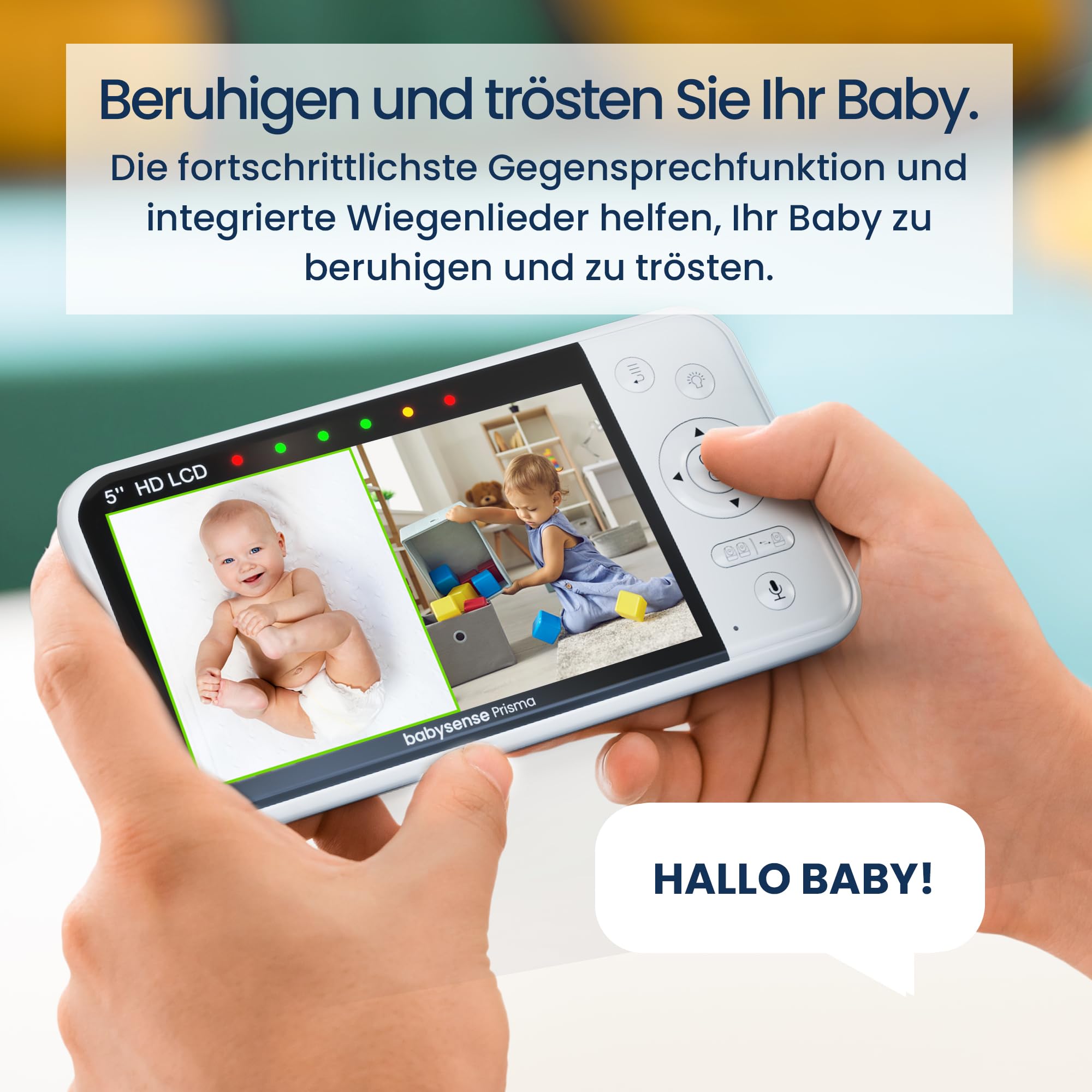 Babysense Babyphone 720p HD 5 Zoll mit 2 Kameras, Video Babyphone ohne WLAN, 6-Farben-Nachtlicht, Wiegenlieder, 300m Reichweite, Zwei-Wege-Audio, 4-facher Zoom, 4000mAh Akku