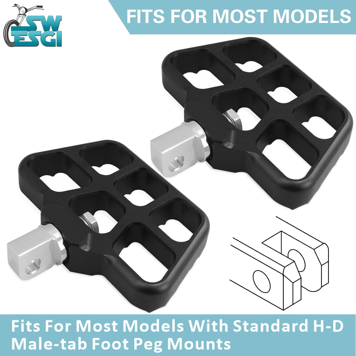 Aluminum Foot Pegs for Harley Davidson, for Passenger and Rider Motorcycle Highway FootPegs Compatible with Touring Dyna Sportster Softail