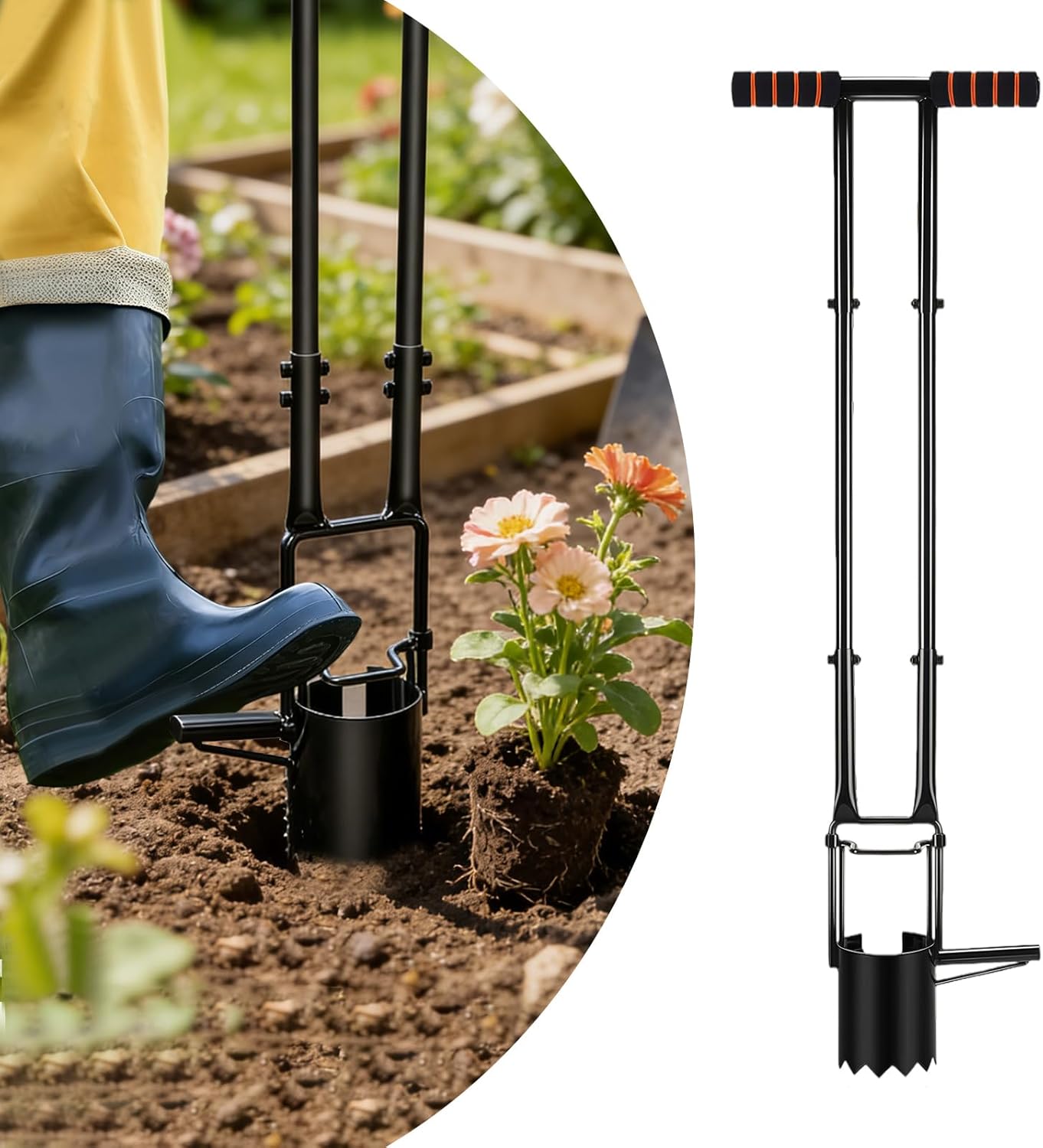 Bulb Planter Tool,2026 Upgraded Bulb Planter Tool Long Handle,Serrated Base Garden Tool with Double Pressure Frame for Digging Holes to Plant Tulips, Iris, Daffodils,Potato