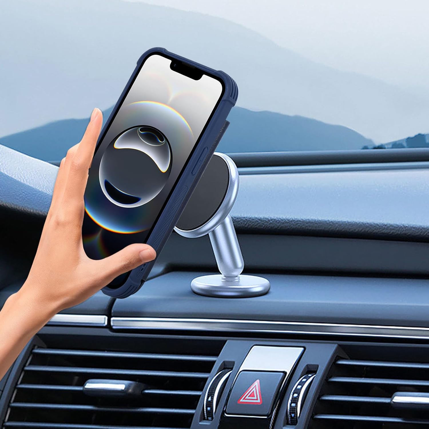VANAVAGY Compatible for iPhone 16e/17e Wallet Case with RFID Blocking Card Holder for Women Men, PU Leather Magnetic Clasp Card Slots Phone Cover Kickstand with Screen Camera Protector, Navy Blue