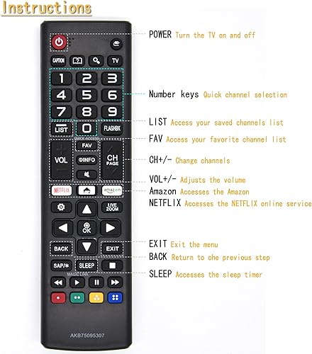 Vista 5 de Control remoto universal para LG TV, todos los modelos LCD LED 3D HDTV Smart TVs AKB75095307 AKB75375604 AKB74915305, con botones de acceso directo