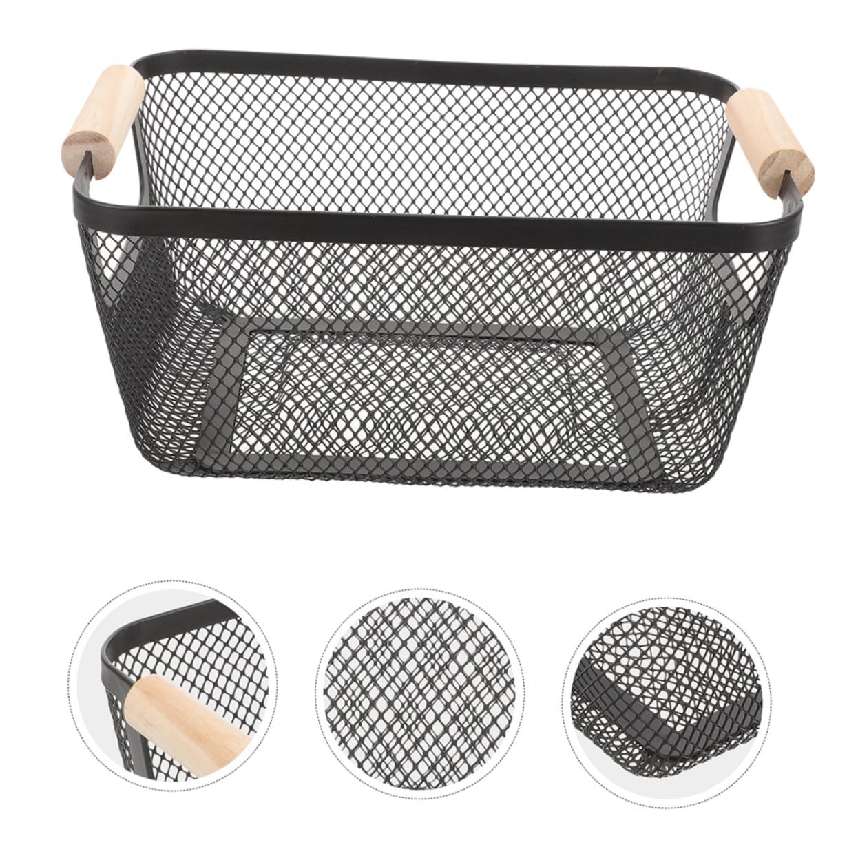 TOYANDONA 2 Stück Metallkörbe mit Holzgriffen Rechteckige Aufbewahrungskörbe aus Eisen Robust und Multifunktional für Küche und Schlafzimmer