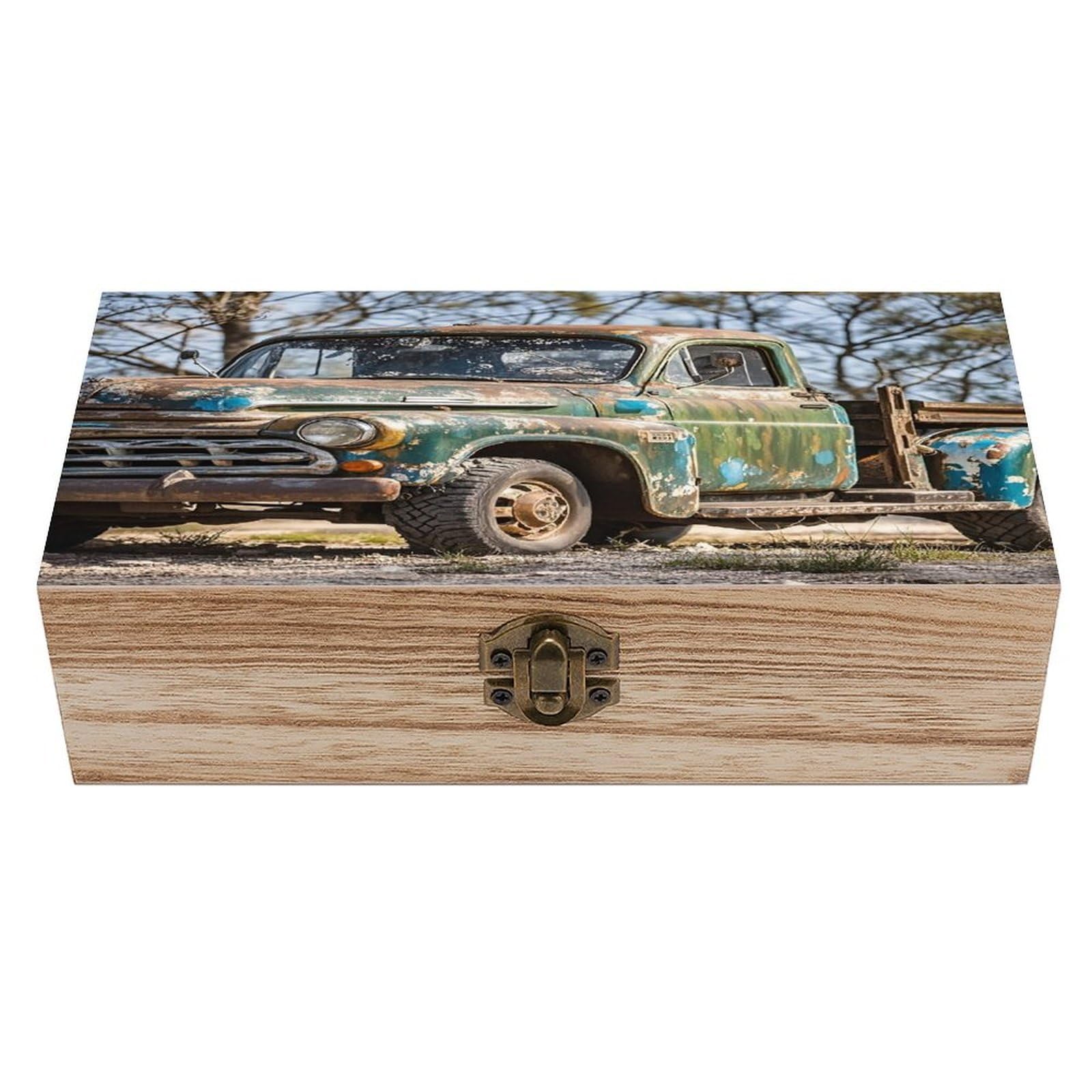 asbwuo Old Truck Car Wood Keepsake Box Wooden Box with Hinged Lid