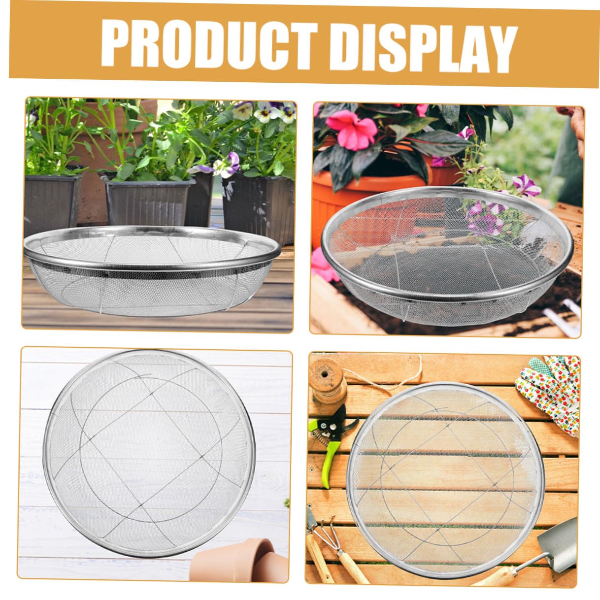 Gatuida Setaccio per Terreno in Acciaio Inox 42 Cm, Setaccio a Maglie 2 Mm per Giardinaggio, Filtro Manuale per Rocce e Sabbia, Utensile Leggero per Orto e Attività All’aperto