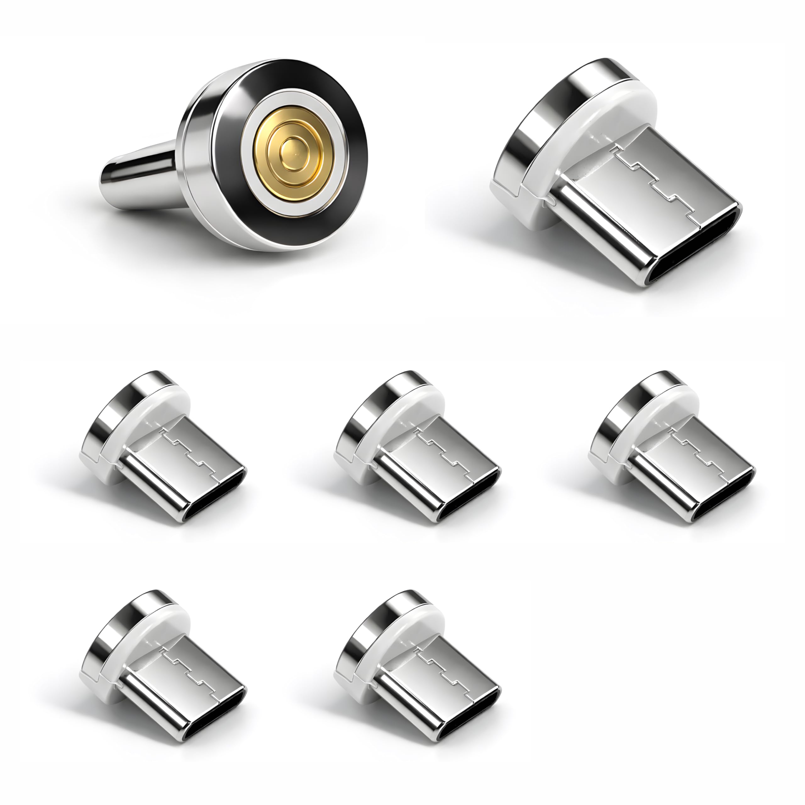 CJMUQHEHH 6 Stück 7 Pin USB C Magnet Adapter, Magnetischer 7 Pin Datenkabelstecker Magnet Ladekabel USB C Set mit Magnet Adapter, Ersatzstecker Phone Staubschutz Verbinder Schnellladen, Weiß