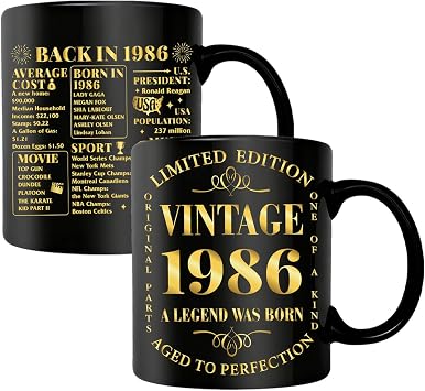 40th Birthday Gifts Women Men,1986 Birthday Gifts for Women Men Thirty Gift for 1985, Turning 40 Gift for Her Mom Dad Sister Best Friends,Vintage 1986 Mug Black