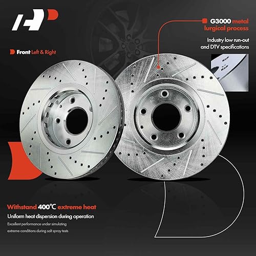 Miniatura 3 de A-Premium Rotores de freno de disco delanteros perforados y ranurados de 11.68 pulgadas (11.689 in) compatibles con modelos seleccionados de Mazda -