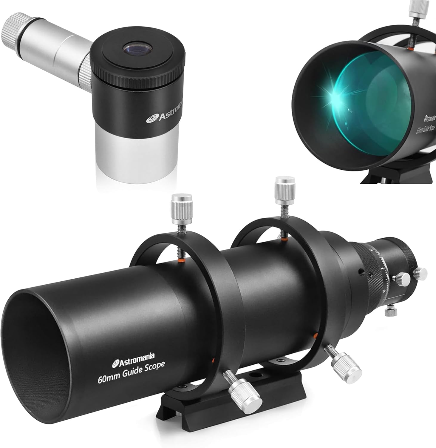 Astromania 12.5mm Illuminated Reticle Plossl Telescope Eyepiece - Bundle with - 60mm Compact Deluxe Finder & Guidescope Kit