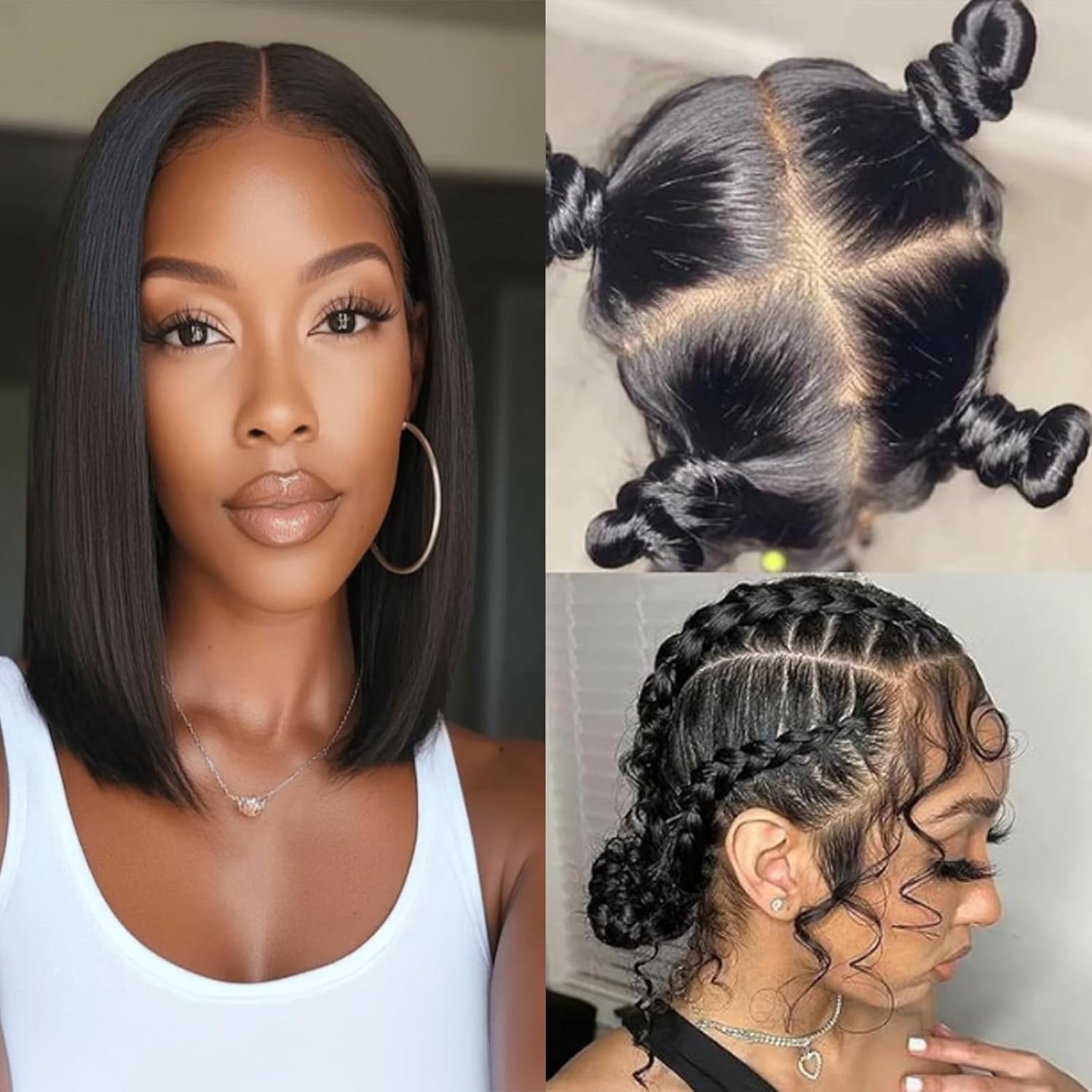 Full Lace Wig 100% Human Hair, 150% Density Pre Plucked and Bleached Knots Straight Bob Human Hair Wigs for Black Women Breathable and Comfortable Can Be Tied in a Ponytail 10Inch