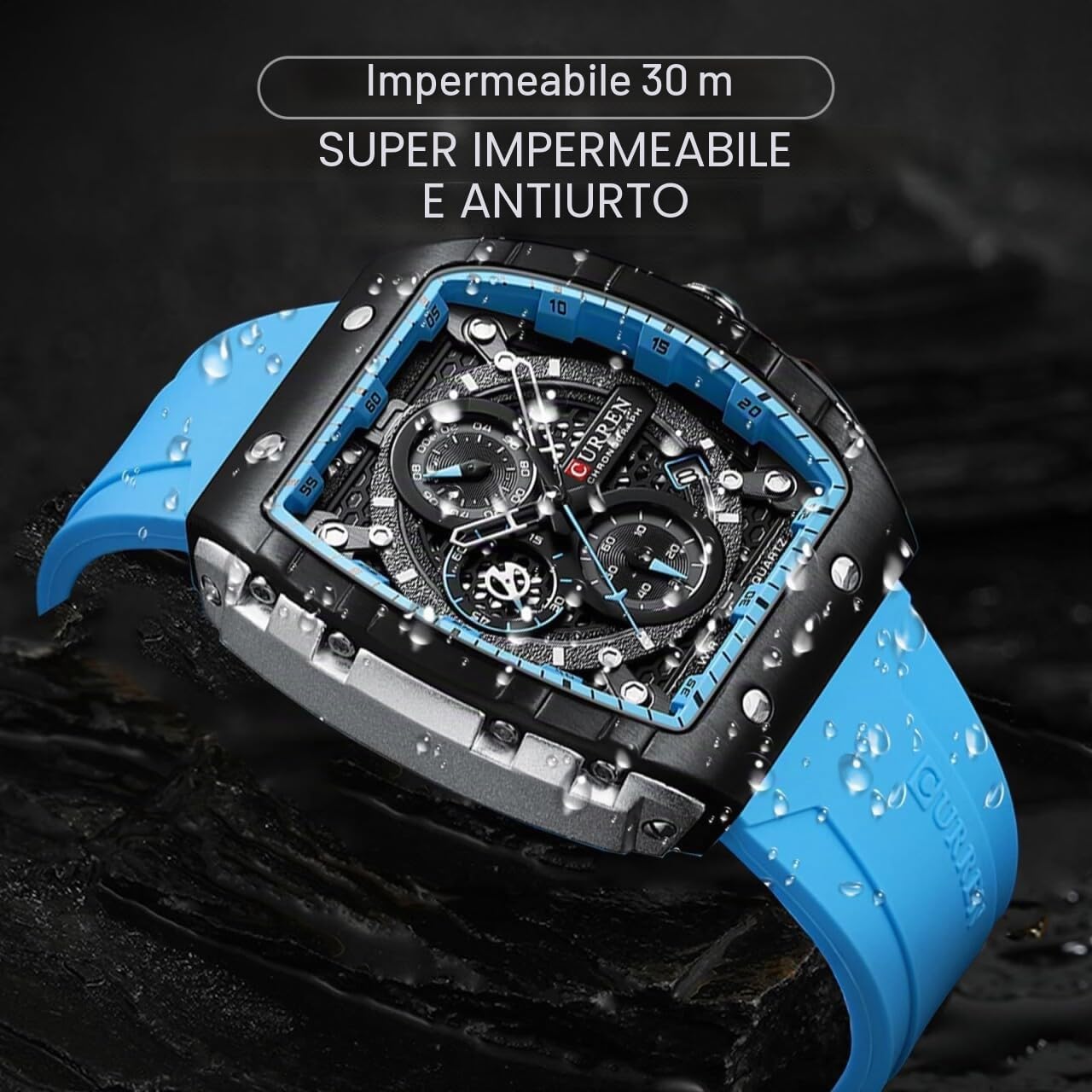 Orologio sportivo da uomo, cronografo, impermeabile, militare, per uomo, analogico, al quarzo, con visualizzazione della data, cinturino in silicone, orologio da esterno