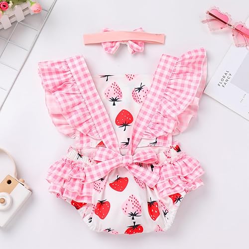 Miniatura 3 de IMEKIS Conjunto de ropa para bebé niña de primer cumpleaños con diadema de verano para sesión de fotos