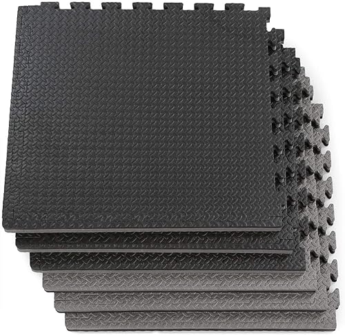 Miniatura 9 de Xspec Azulejos de espuma EVA reversible de 1 pulgada extra gruesa de 48 pies cuadrados (24 x 24 pulgadas), patrón de acero, 12 piezas, negro y gris
