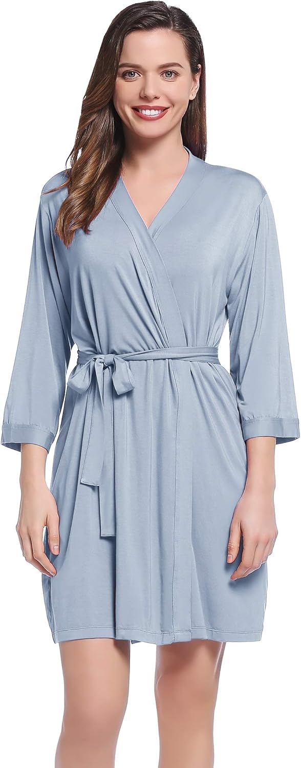 Lightweight Travel Jersey Robe Bamboo Viscose Short Thin Bathrobe for Women
