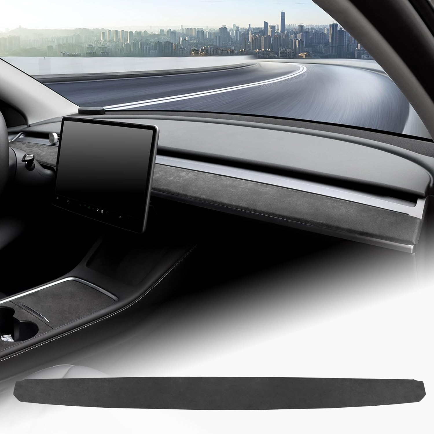 Car Interior Moulding Trim Stickers for Tesla Model 3 Y 2017 2018 2019 2020 2021 2022 2023 Suede Dashboard Trim Strip Car Interior Exterior Decoration Accessories (Black)