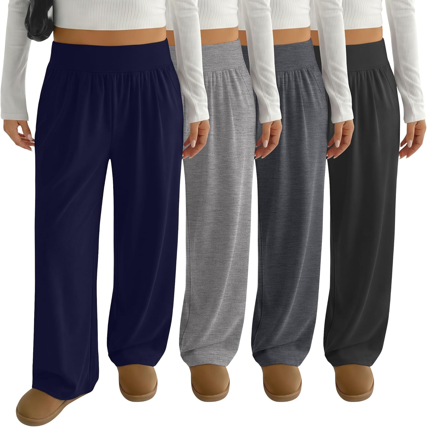 4 Pack Women's Plus Size Yoga Pants Wide Leg High Waist Sweatpants Casual Baggy Joggers with Pockets Winter