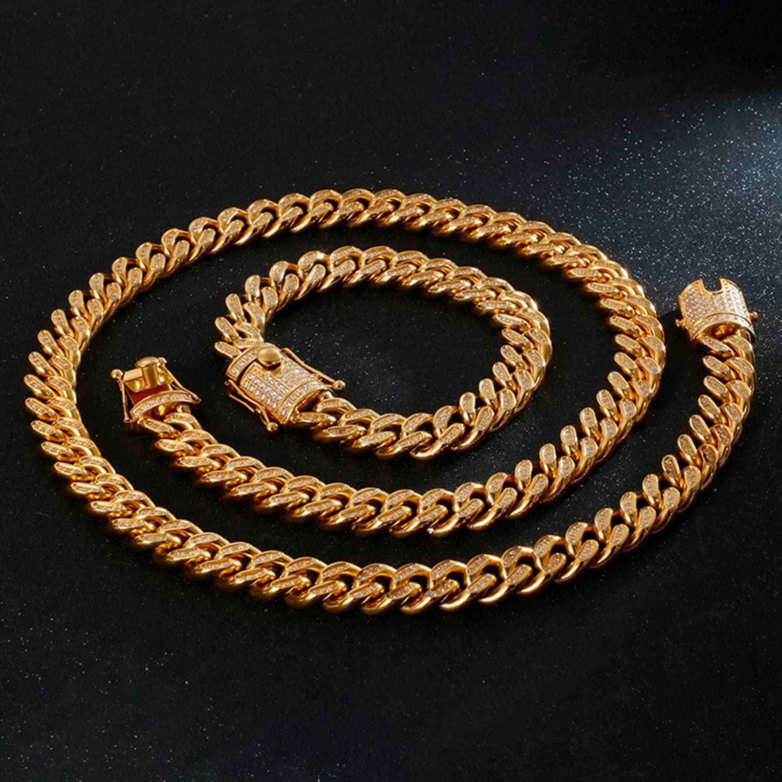 Wycian Bracciali da uomo in acciaio inox, larghezza catena 10/12 mm, stile hip hop, rap, San Valentino, regali per amici