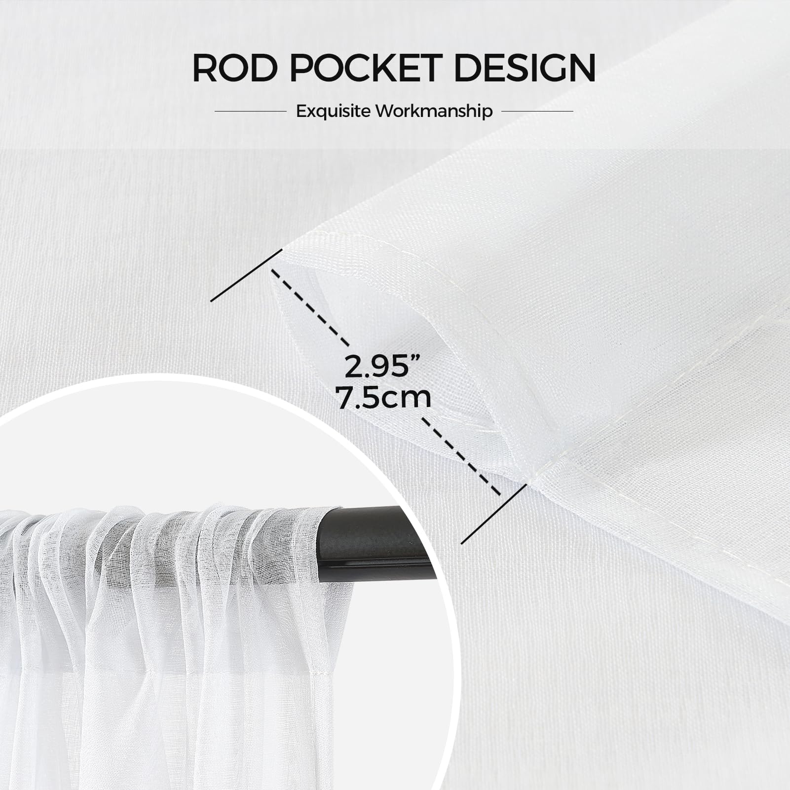 MRTREES Net Curtains for Windows 45 Inch Drop, White sheer Curtains Rod Pocket Voile Net Curtains, Set of 2 - Image 2