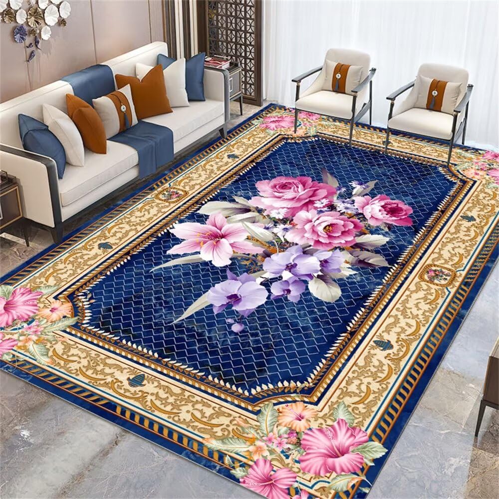 Tapis de centre de salon bleu 80x150cm grand tapis d entrée intérieur facile à entretenir