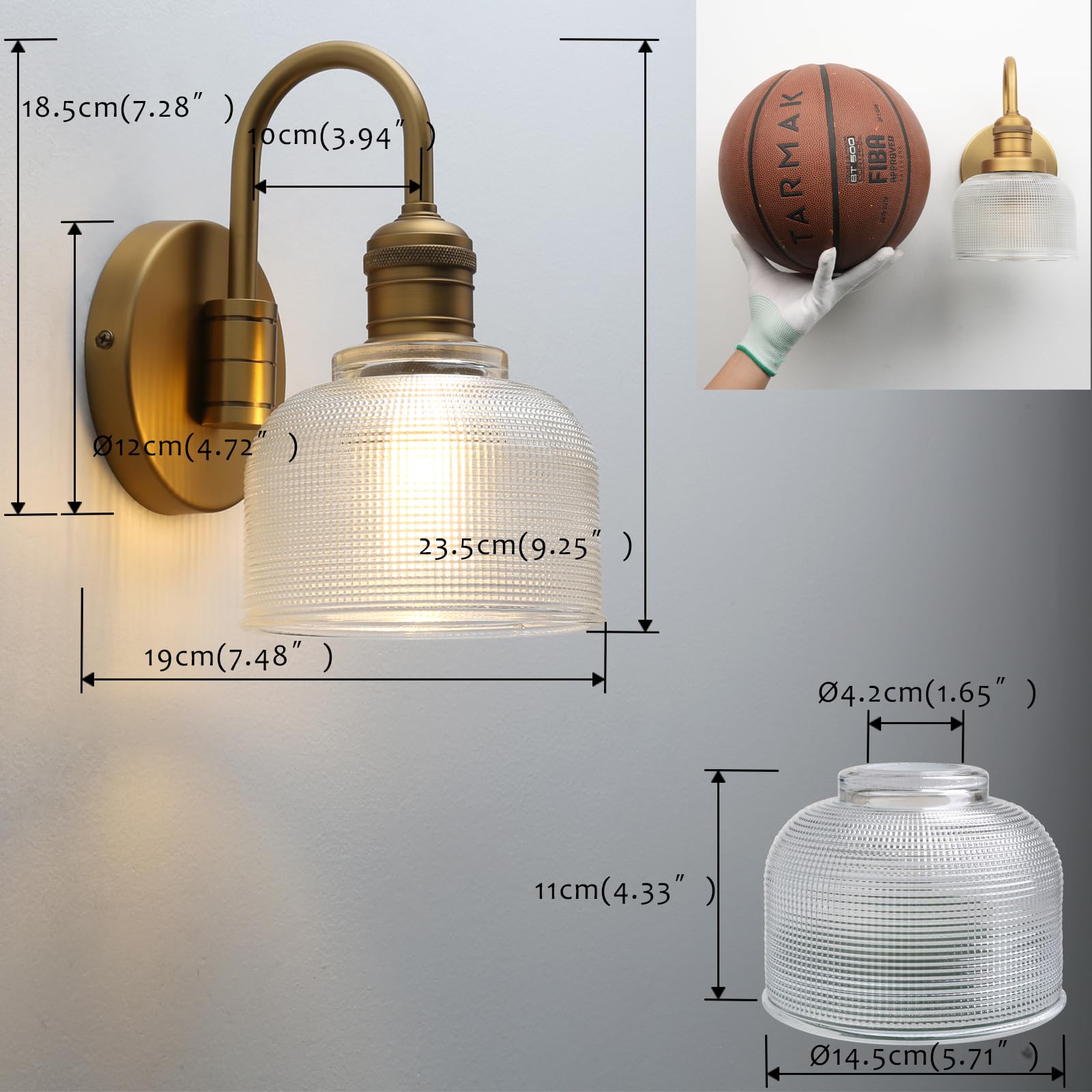 Pathson Vintage Col de Cygne Applique Murale Industriel E27 Luminaires Intérieur Abat-jour en Verre Bol Lampe Murale pour Salle à Manger Cuisine Miroir de Courtoisie