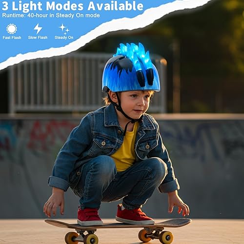 Miniatura 2 de Casco de bicicleta para niños pequeños con luces LED, casco para niños de 3 a 8 años, cascos de bicicleta ajustables para niños pequeños para