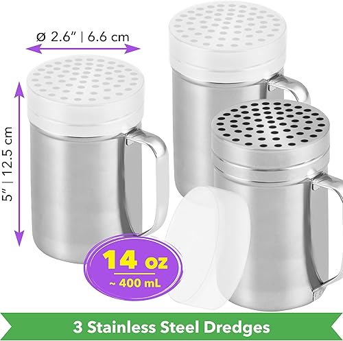 Miniatura 31 de CUSINIUM Cocteleras de queso parmesano de metal de 10 onzas con agujeros grandes, con asa, dispensadores de hojuelas de chile, cocteleras de pizza