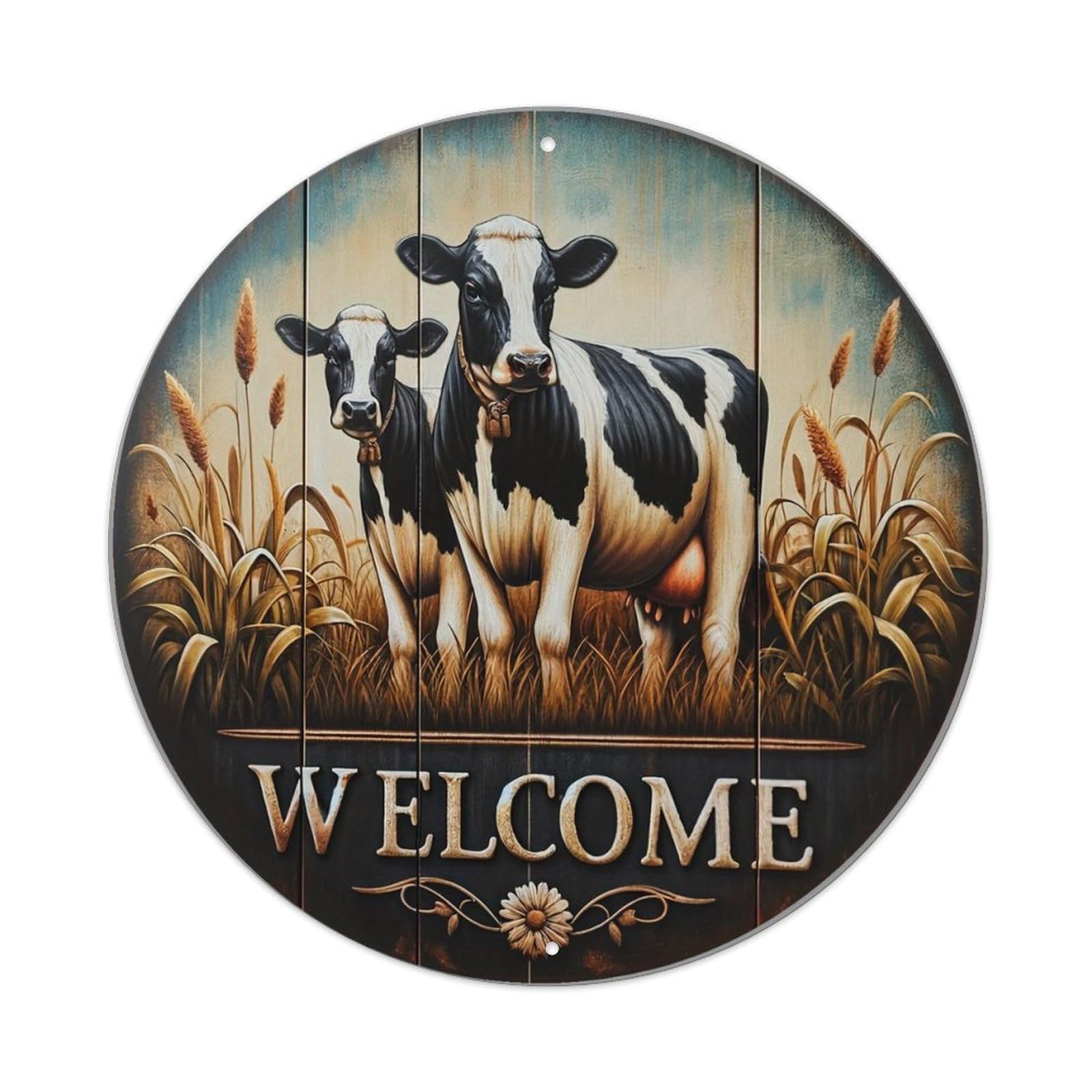 Two Cows In Wheat Field Welcome Sign Tin Sign Metal Poster Vintage Metal Signs for Home Man Cave Bar Cafe Kitchen laundry room Wall Decorations 8x8 inches