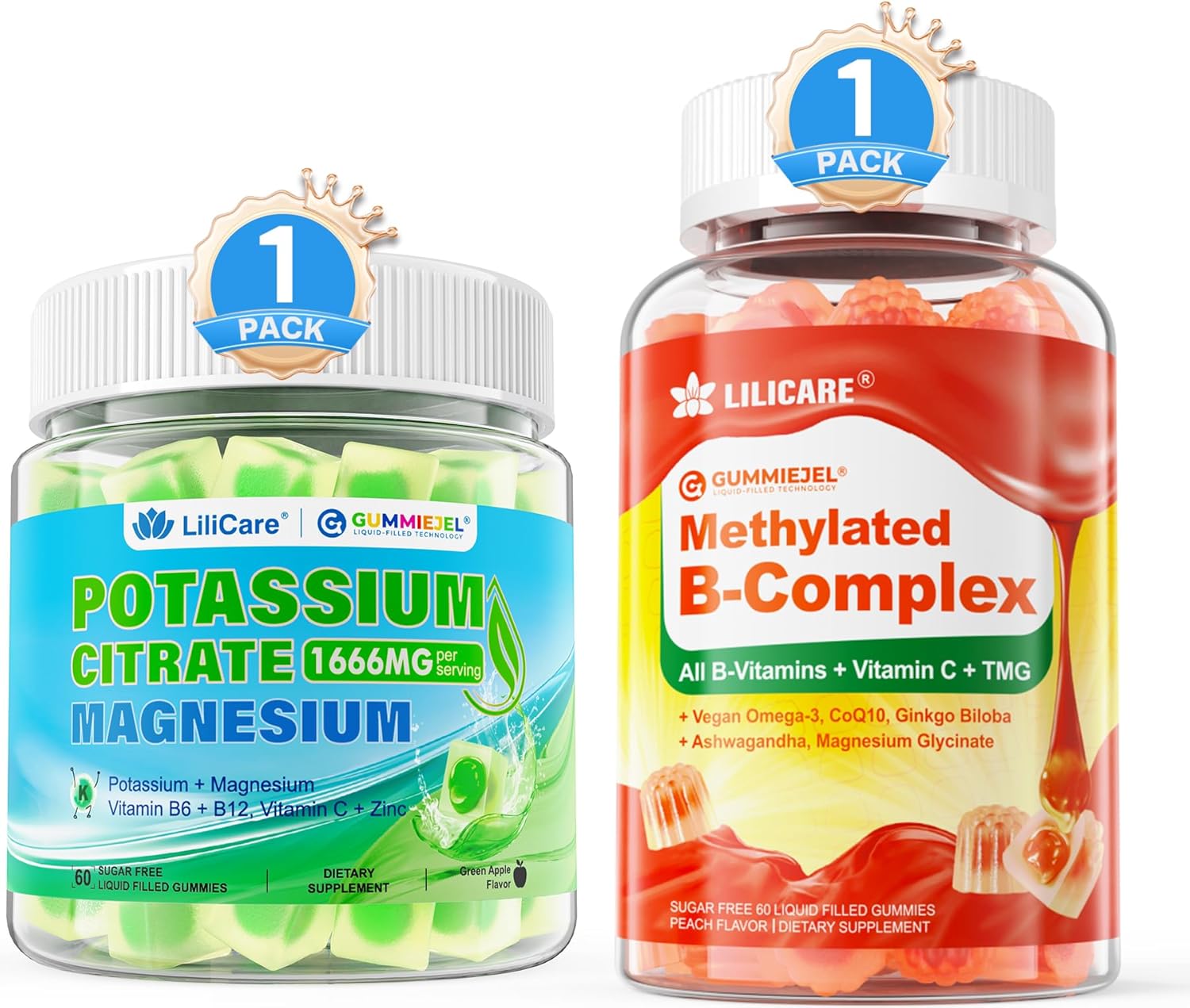 LILICARE Vitamin B Complex, Potassium Magnesium Gummies, 2 Pack