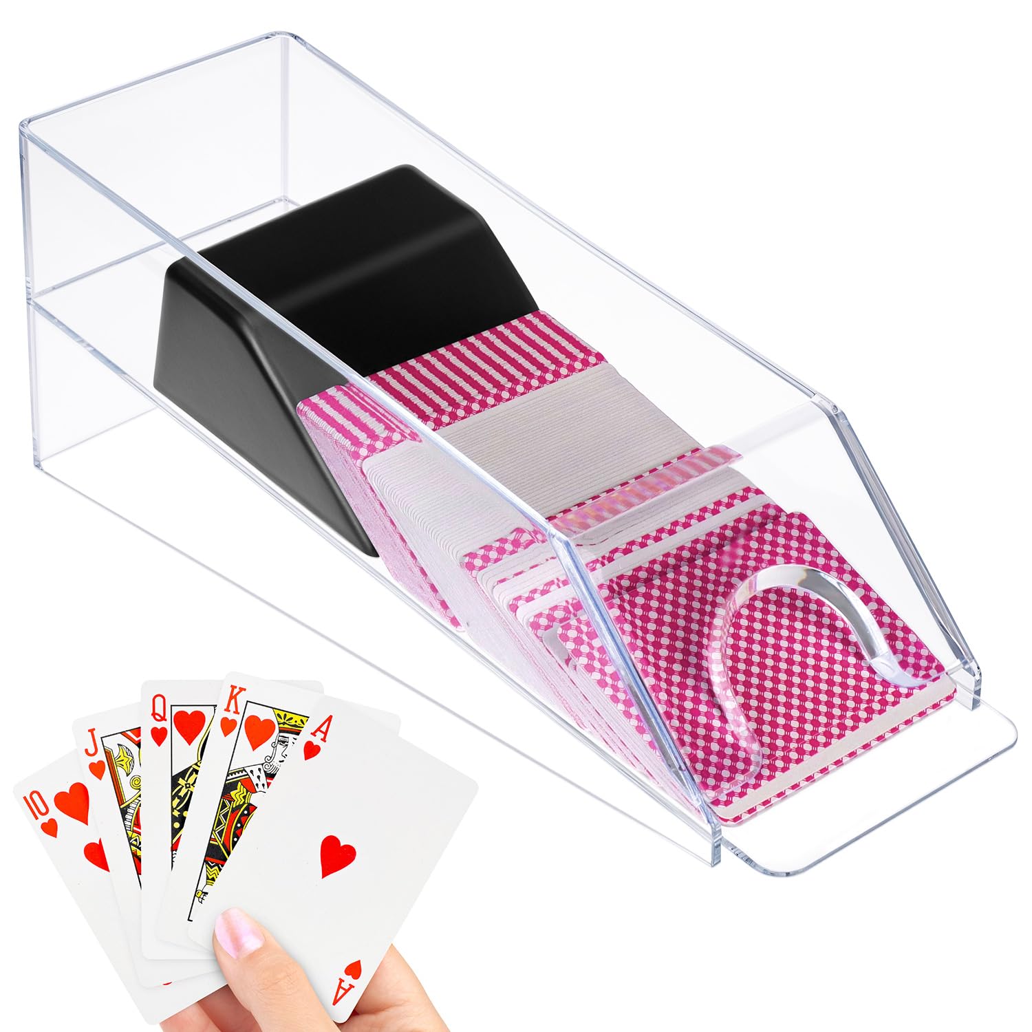 QWORK® Blackjack Shoe, Card Dispenser for 6 Decks, Poker or Blackjack Accessory, Transparent, Transparent/Green