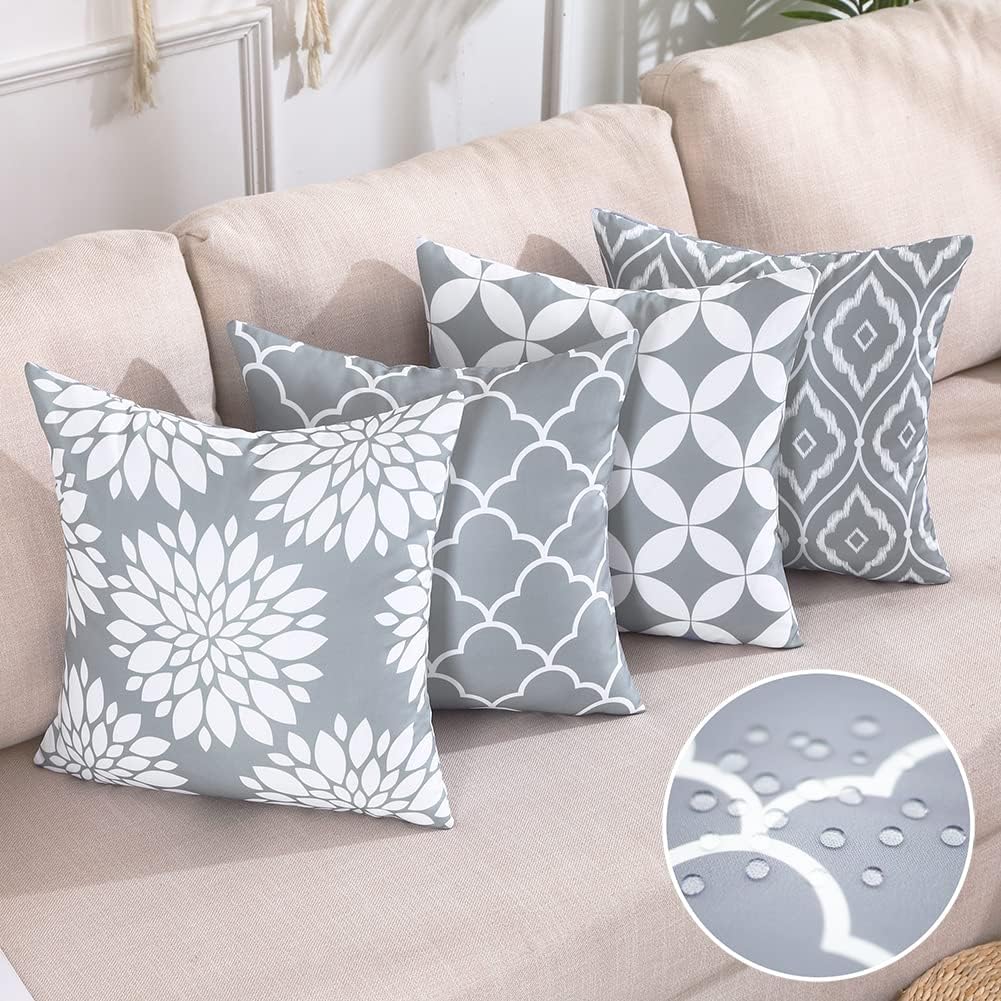 CARRIE HOME Light Grey Couch Pillows Decorative Neutral Throw Pillows 18x18 Set of 4