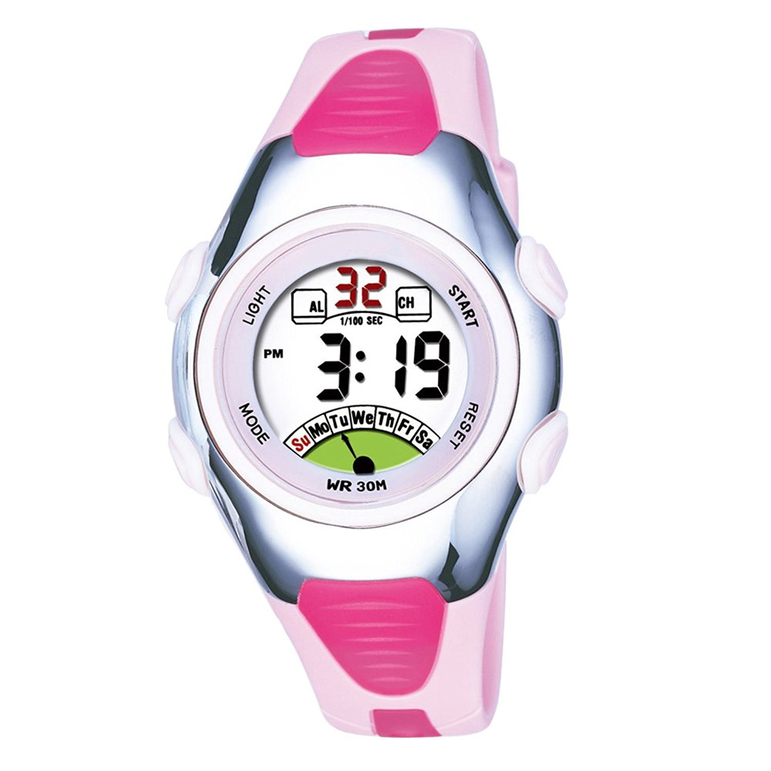 Fashion Pasnew Waterproof Children Boys Girls Digital Sport Watch with Alarm, Chronograph, Date (Pink)