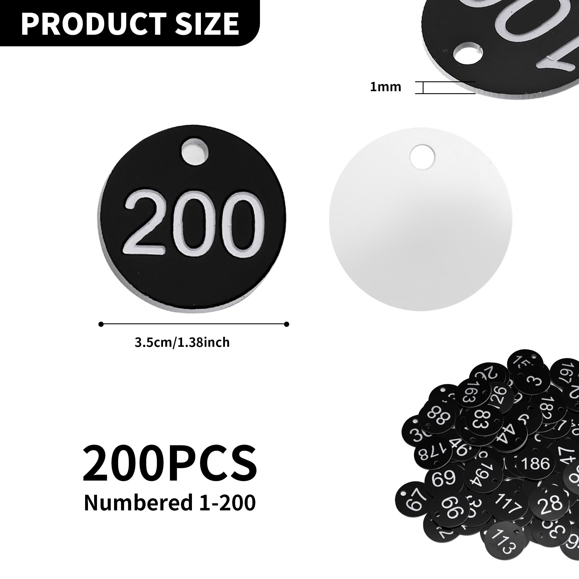 Lot de 1 à 200 étiquettes numérotées gravées en plastique avec trou pour casiers extérieurs, hôtel, restaurant (noir)