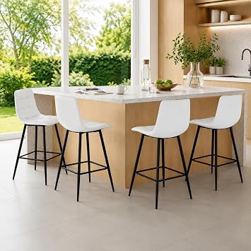 FURNITO White Bar Stools Set of 4, 24 Inch Counter Height Bar Stools
