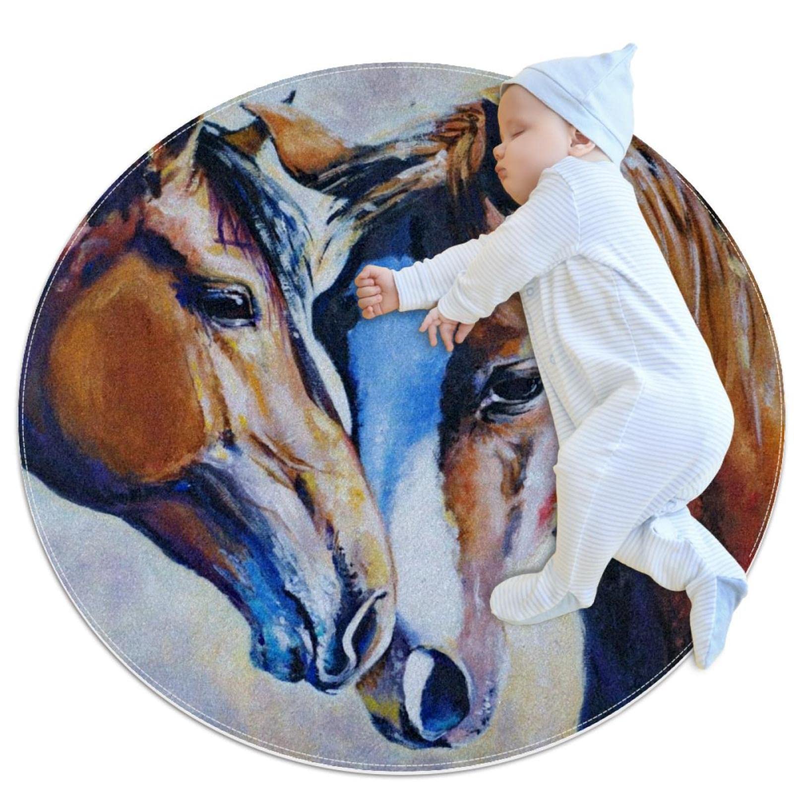 Tapis de chevaux rond pour chambre d'enfant et salle de jeux