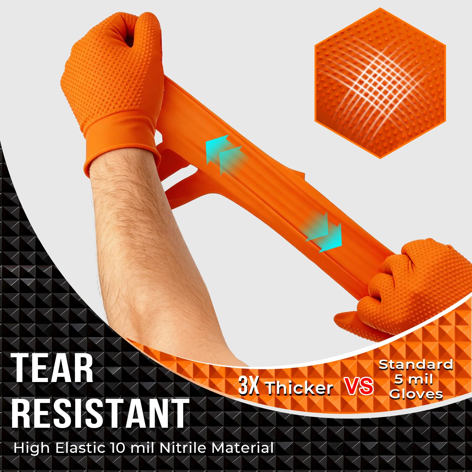 ANBOSON Guantes desechables de nitrilo de 10 mil, guantes mecánicos resistentes, textura de diamante elevada, color naranja grueso, paquete de 100 unidades, talla M