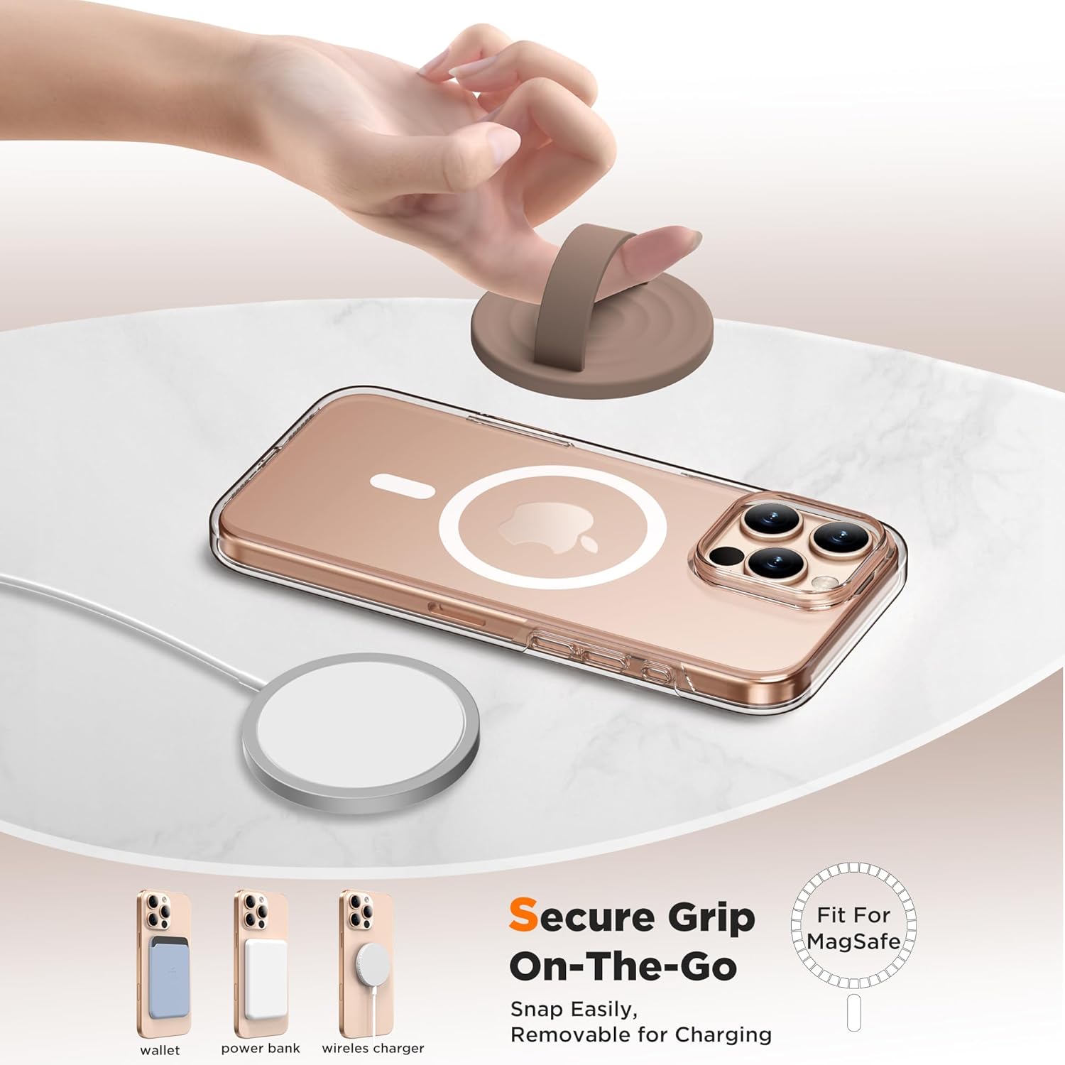 Magnetic Phone Grip Ring Holder, Liquid Silicone Magnet Cell Phone Grip Finger Loop, Compatible with Magsafe, Back of Phone for iPhone 17/16/15/14/13/12 Series, Light Brown - Image 4