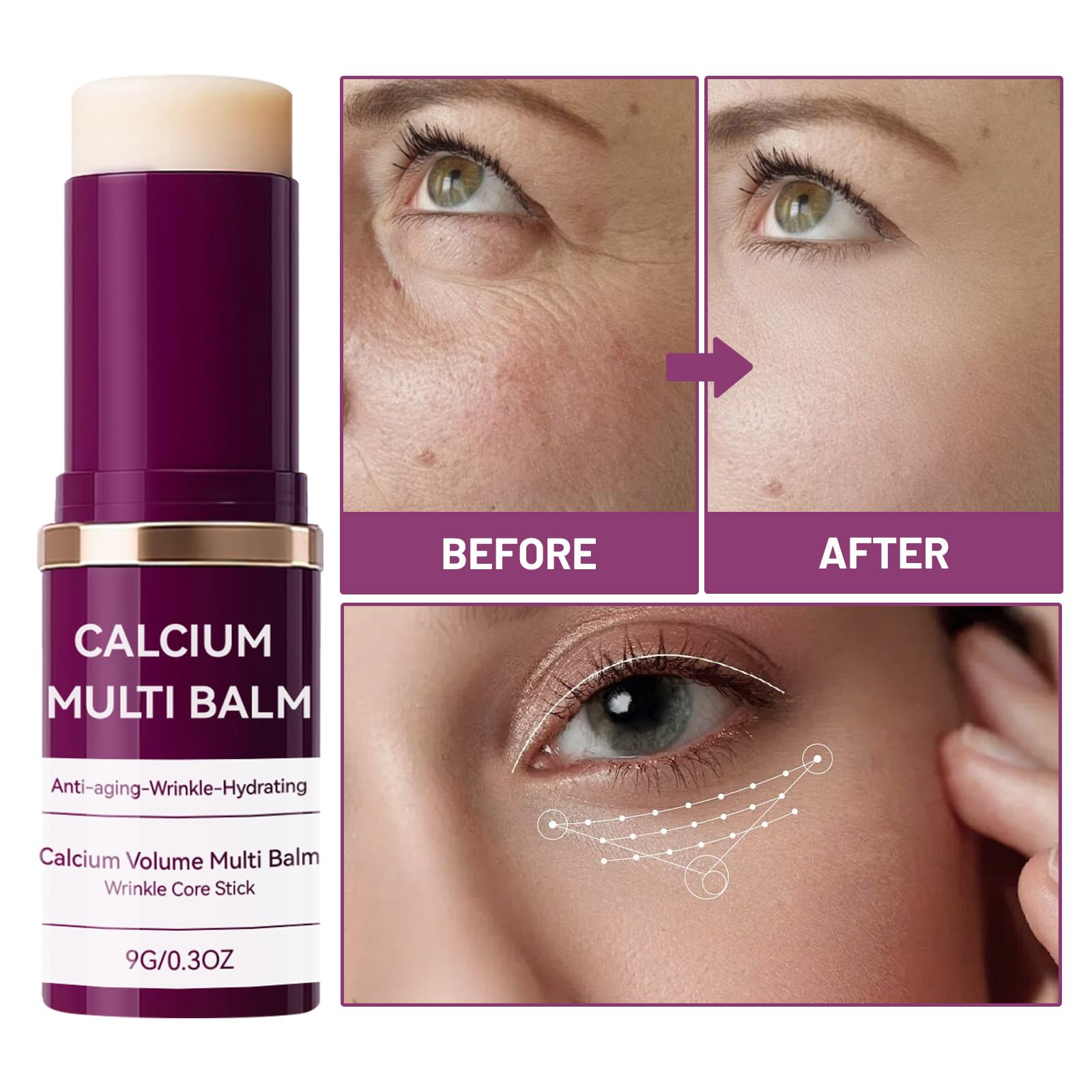 Calcium Multi Balm,Anti-Aging Wrinkle Core Stick,Collagen Moisturizing Stick,Hydrating Calcium Volume Multi Balm – Adatto per il collo degli occhi, Portable Daily Use Wrinkle Reducing Balm (5 pezzi)