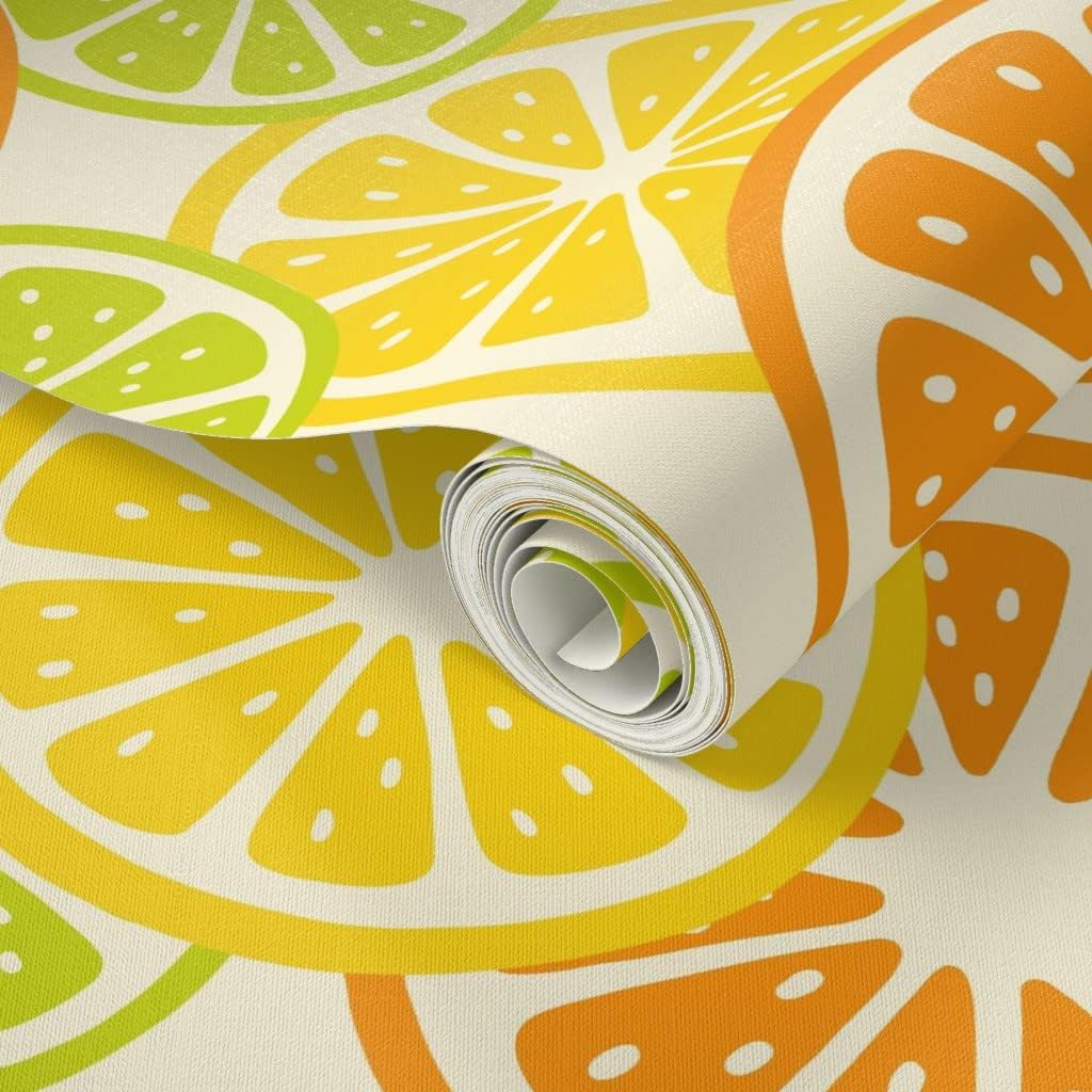 Peel & Stick Wallpaper 3ft x 2ft - Citrus Cream Orange Lime Lemon Fruits Fruit Custom Removable Wallpaper by Spoonflower