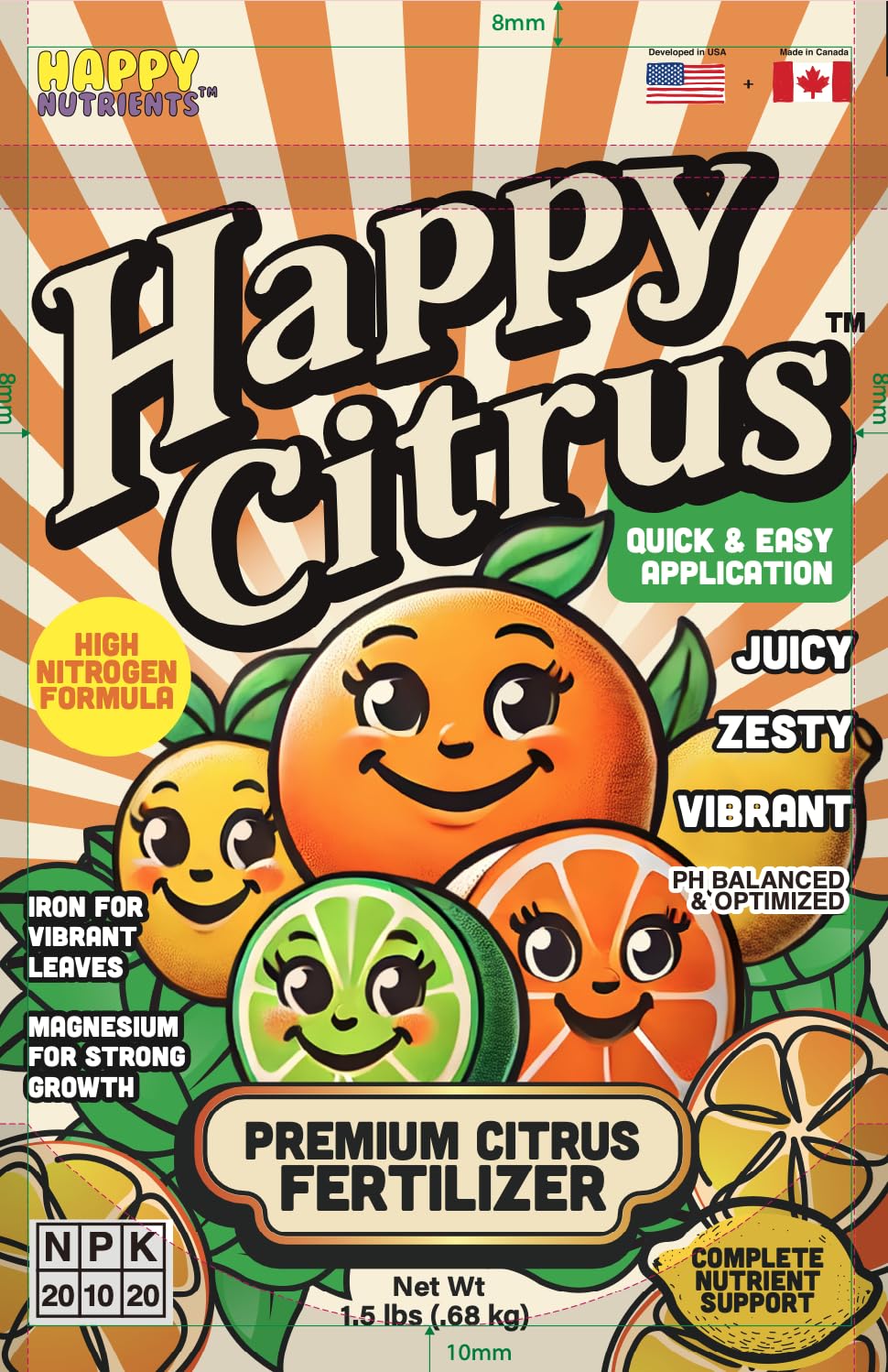 Citrus Fertilizer by Happy Nutrients - High Nitrogen Citrus Tree & Plant Fertilizer with Iron - Nutrient Support for Juicy, Flavorful Citrus - 1.5 lbs for Indoor/Outdoor Citrus Trees & Fruit Plants