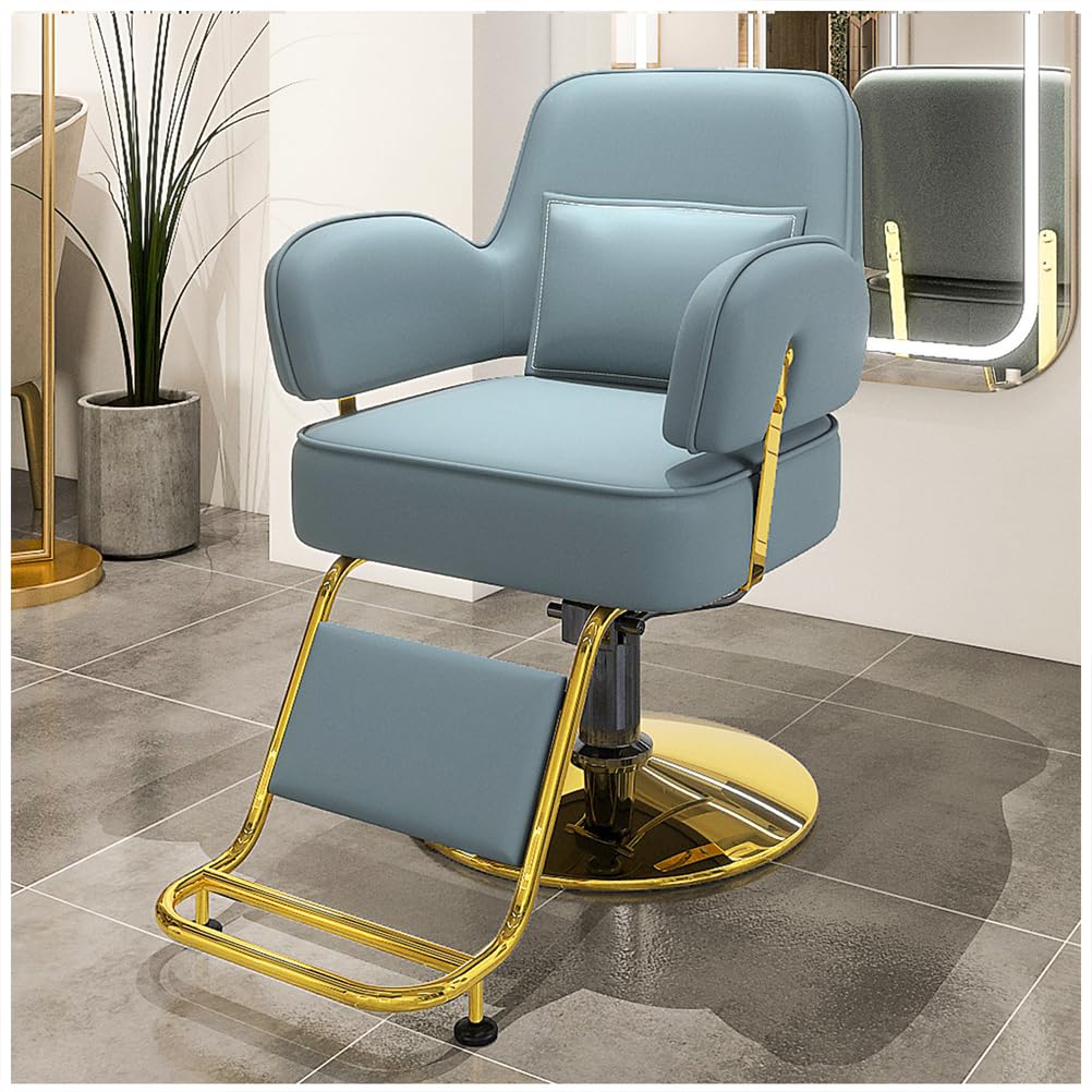 OZBMA Barber Chair, 360° Swivel Reclining Salon Height Adjustable Hydraulic Hairdressing Chair with Footrest for Beauty Salon, Hairdressers,Black,D (Blue D)