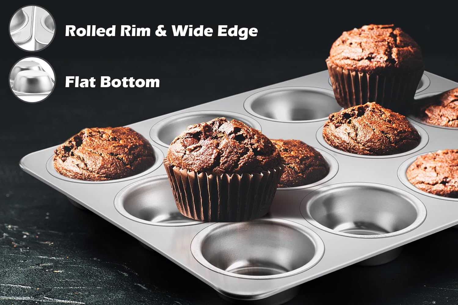 Leonyo 2 Pack 12-Cup Muffin Pans, 3 Tier Stackable Wire Rack for Cooking, Roasting, Grilling, Oven Safe