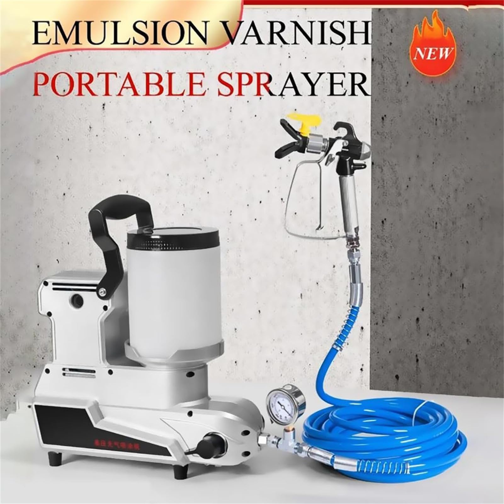 Airless agregat malarski 1600 W, wysokociśnieniowy przenośny pistolet malarski, 2,5 l/min, pojemność 2 l, 3 regulowane prędkości, wąż 5 m do aplikacji natryskowych na ścianę