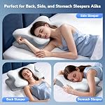 Hexus Cervical Neck Pillow, Ergonomic Memory Foam Pillows for Neck Pain Relief, Contour Neck Support Pillow with Breathable Pillowcase for Side Back Stomach Sleepers, Grey