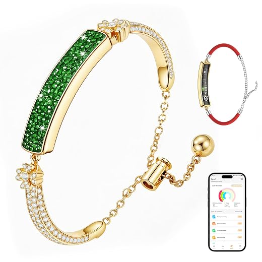 2-in-1 Crystal-Inlaid Smart Bracelet for Women, Jewelry Fitness Tracker with Heart Rate, Sleep & Cycle Tracking, IP68 Waterproof, Interchangeable Bands, Compatible with iOS & Android