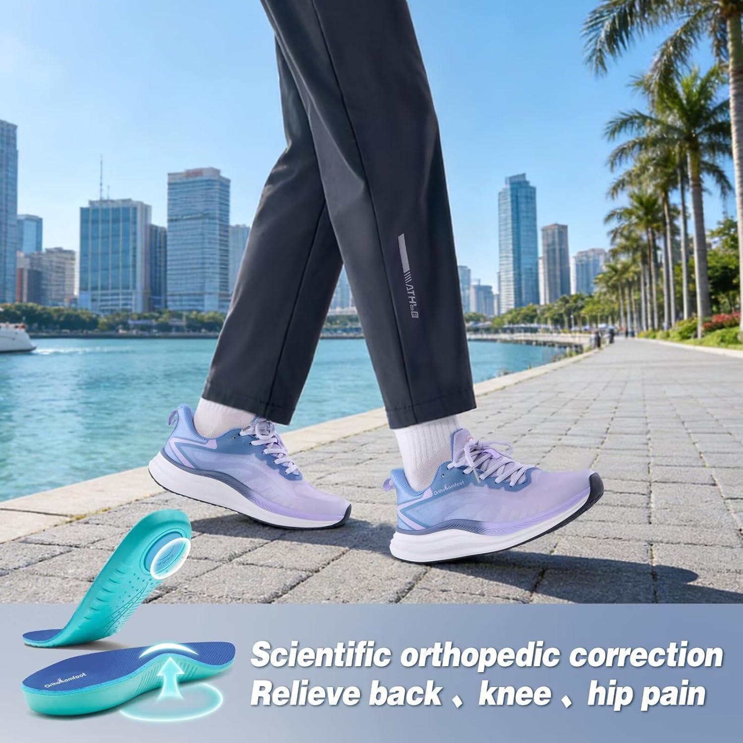 Women's Orthopedic Road Running Shoes: Comfortable Arch Support Plantar Fasciitis Flat Feet Orthotic Sport Sneakers, Casual Breathable Outdoor Walking Tennis Shoes for Foot Heel and Pain Relief