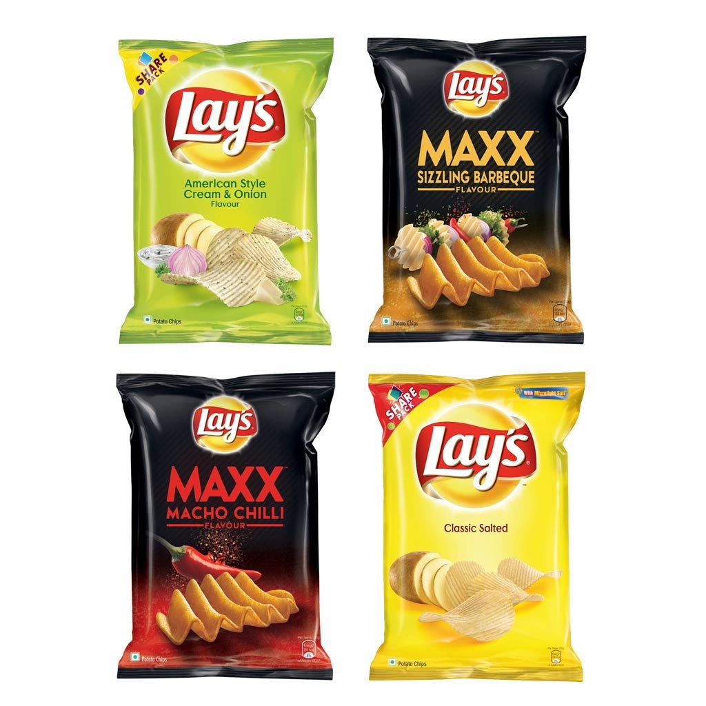 Lays Chips Combo (Classic Salted 95g, American Style Cream Onion 95g, Maxx Macho Chilli 58g