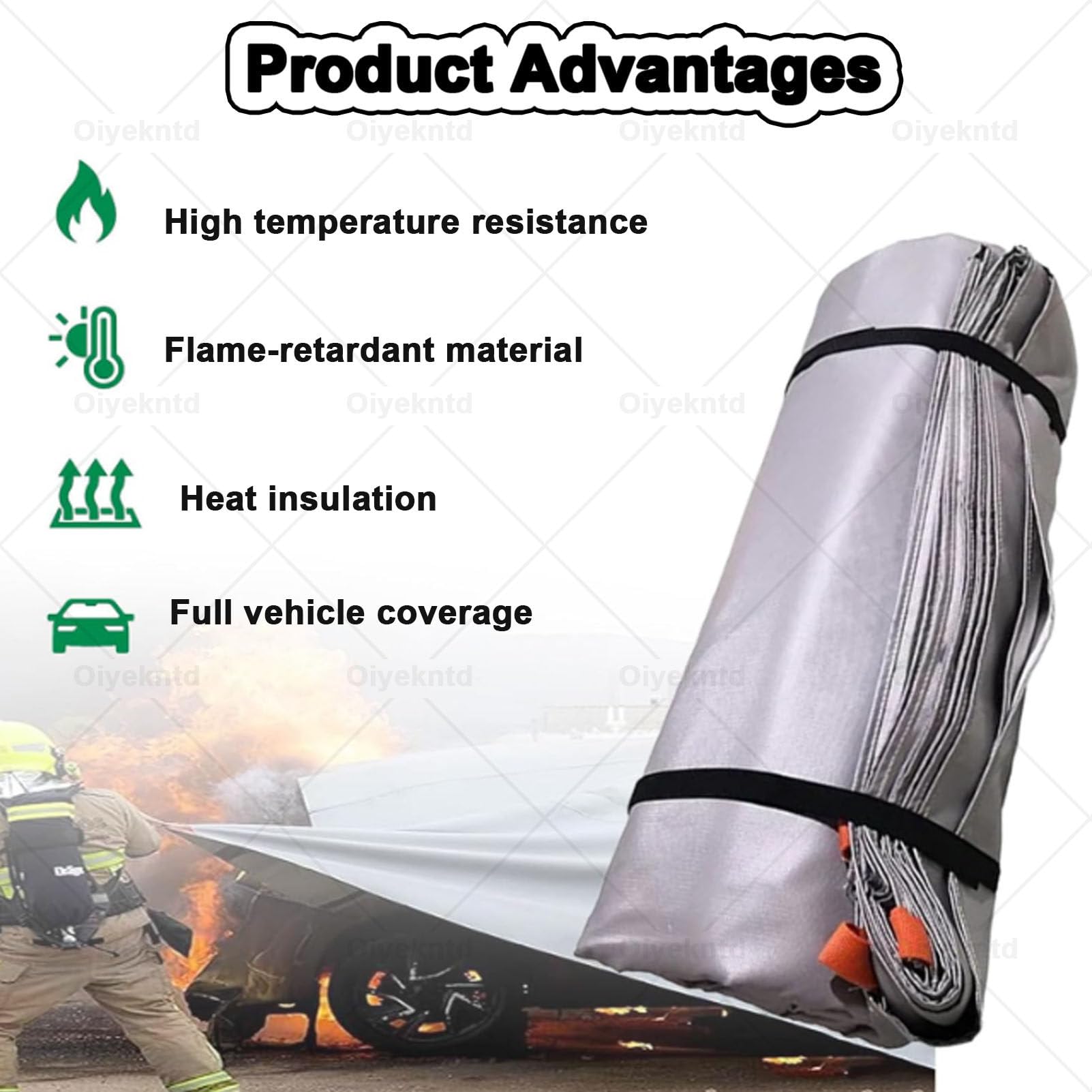 Manta ignífuga para vehículos eléctricos, de silicona ignífuga de despliegue rápido, manta ignífuga de emergencia, mantas de extinción de incendios para aparcamientos/estaciones 6*6m/19.7*19.7ft