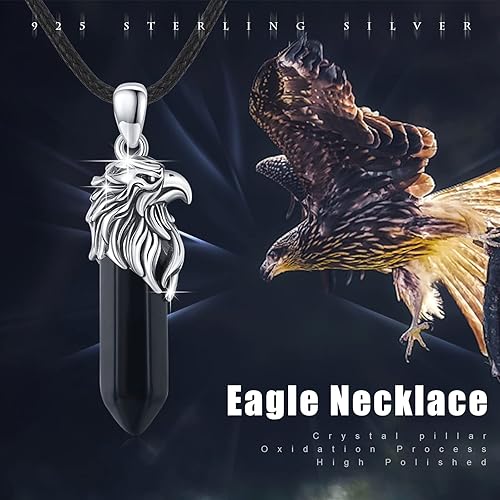 Miniatura 5 de Collar de plata de ley 925 con colgante de cristal negro zorrotigreáguilalobo para hombre, joyería gótica de zorro