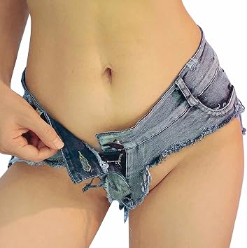 Womens Mini Hot Pants Jeans, Sexy Cut Off Low Waist Frayed Sassy Booty Ultra Shorts, Summerton Denim Nightclub Bar Shorts, Blue, XL