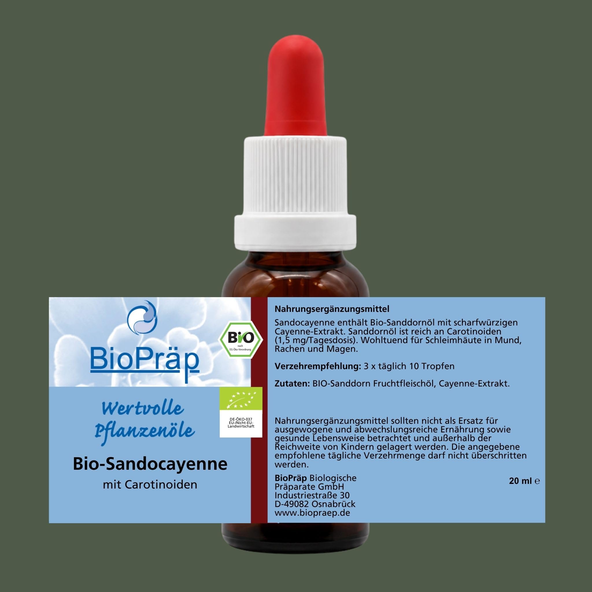 BioPräp BIO-Sandocayenne Tropfen | 20 ml | vegan und BIO | produziert in Deutschland | zertifizierte Produktion