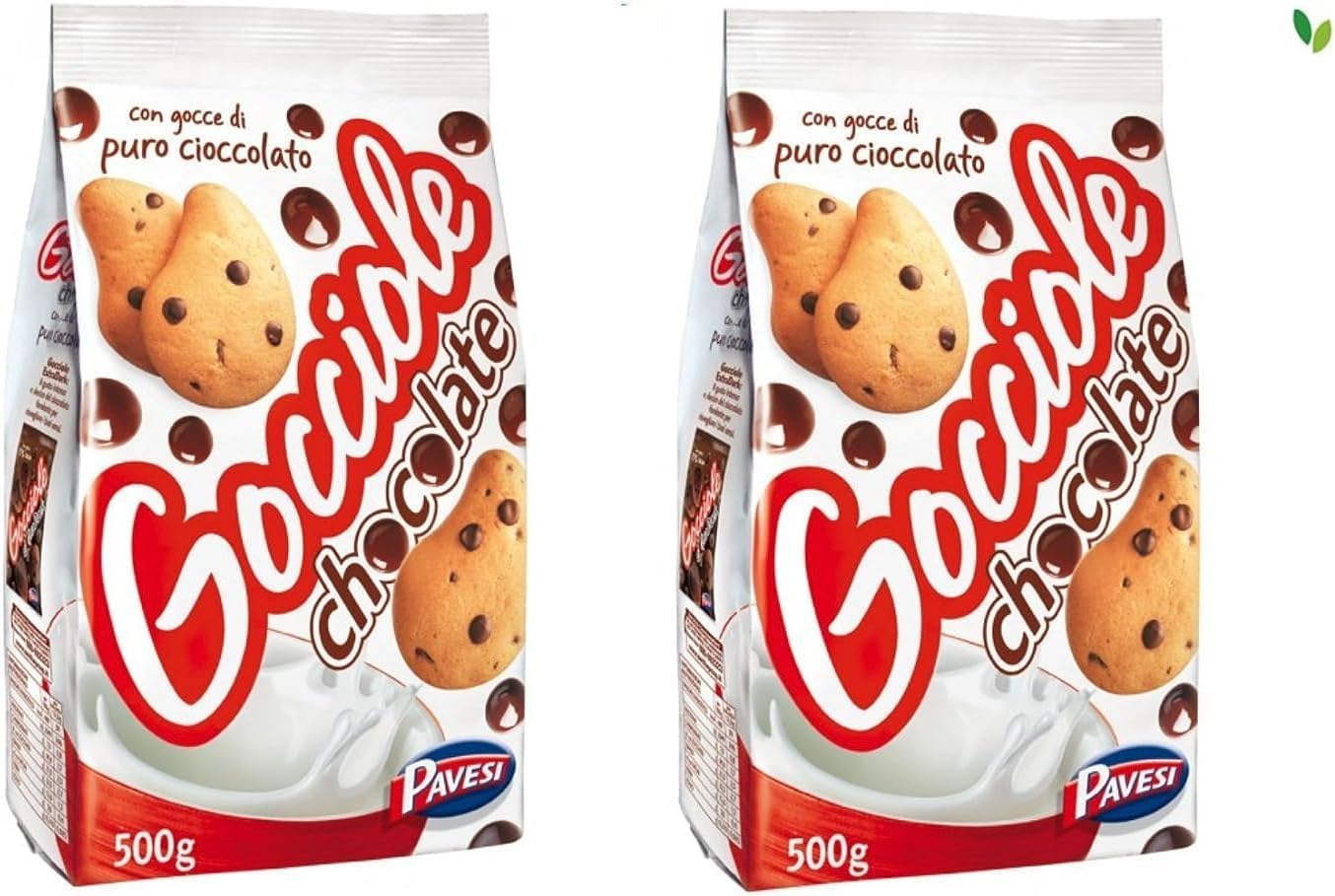 "Gocciole Chocolate" Biscuits with Chocolate drops, no palm oil - 17,6 Oz /500g, (Pack of 2)
